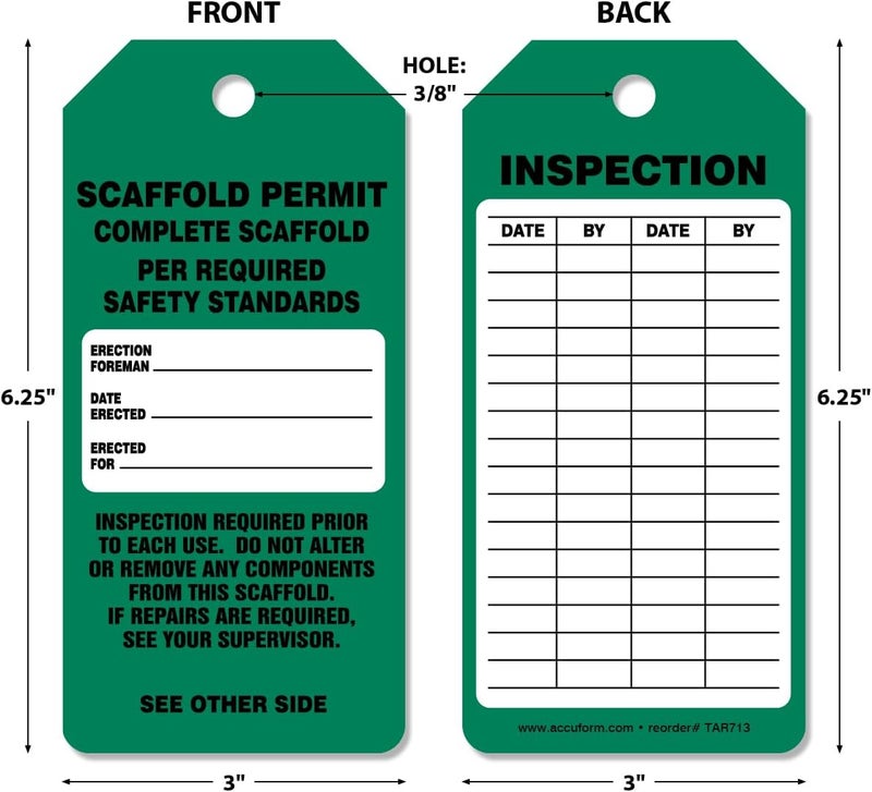 NMC AccuformNMC 100 Scaffolding Tags by-The-Roll, Scaffold Permit - Complete Scaffold, US Made OSHA Compliant Scaffold Tags, Waterproof PF-Cardstock, Resists Tears, 6.25"x3", TAR713 - Image 2